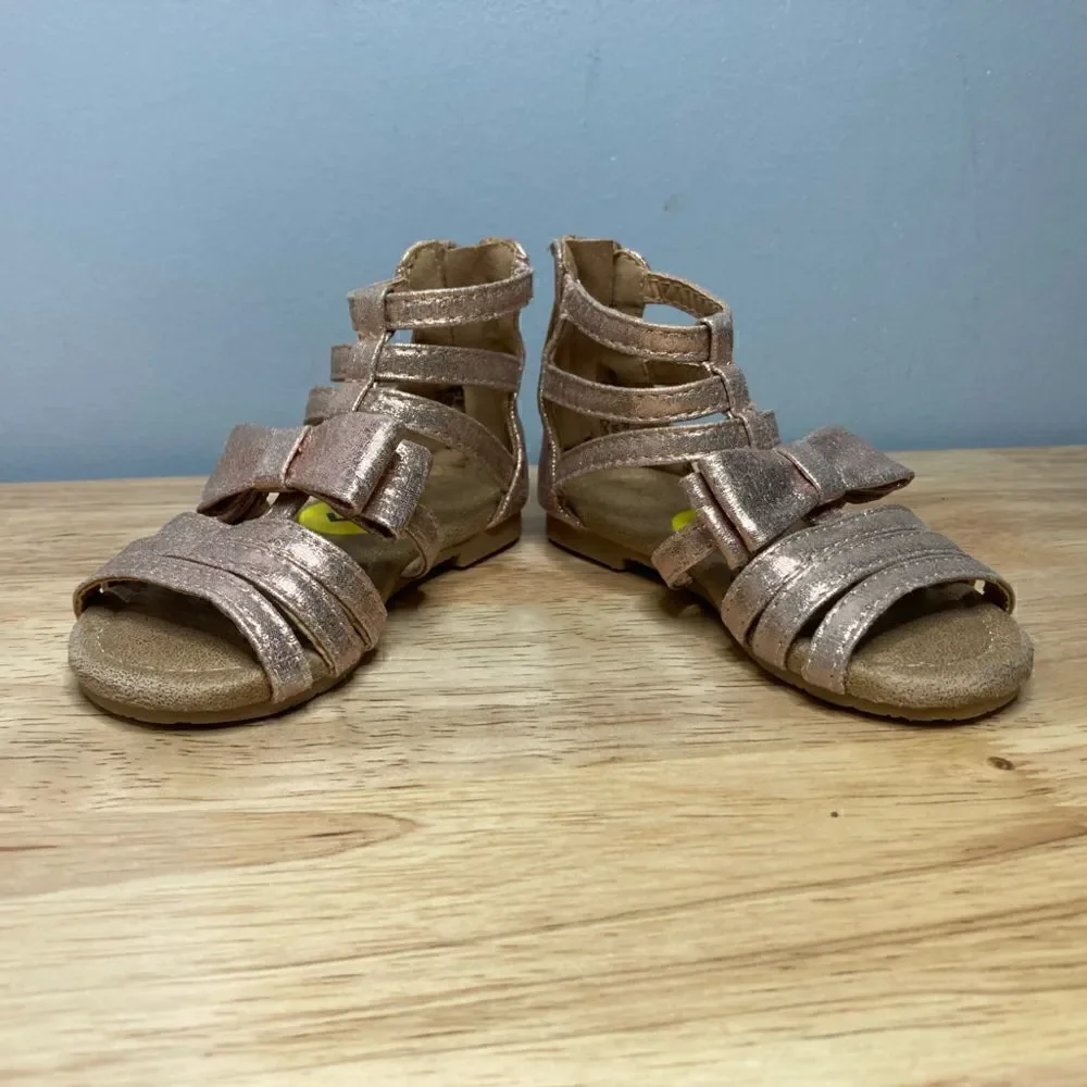 Tahari Baby ‘Skylar’ Gladiator Style Sandal, Metallic Rose Gold Toddler Size 5